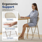 Simple Deluxe Dining Chairs Set of 2, Leather Cushion Foldable Contemporary Kitchen Side Chair with Padded Back & Sturdy Metal Legs, Upholstered Seat for Home/Living Room/Bedroom/Cafe, Tan