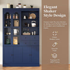 Merax Wood Kitchen Pantry with 4 Drawers, 3 Cabinets and Hutch, Tall Cupboard Dining Storage Cabinet with Door Shelves and Pull-Out Trays for Living Room, Kitchen, Dining Room Blue