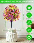 Artificial Topiary Ball Tree Violet Flowers with Spike, 2 Pack 23.6" Faux Plants Evergreen Tree UV Resistant Bushes Plants for Outdoor Front Porch Garden Patio Spring Decor (Mix Color 23.6in)