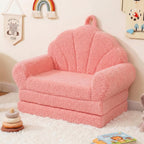 Costzon Convertible Kids Couch, 2-in-1 Soft Fold Out Toddler Couch Chair with Fabric Cover for Boys Girls, Toddler Chair Comfy, Kids Furniture for Playroom, Gift for Birthday, Christmas (Shell,Pink)