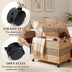 Cinnvoice 17.2 Gallon(65 L) 22×13×14 in Wicker Storage Trunk with Wheels & Lid Heavy Duty Rolling Storage Bench Large Toy Chest Water Hyacinth Woven Blanket Bin for Bedroom, Laundry Room, Tricolor