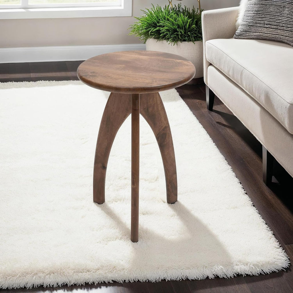 Jofran Aero Round Mid-Century Modern Solid Wood Accent End Table, Side Table for Living Room Bedroom, Small Nightstand, Chestnut