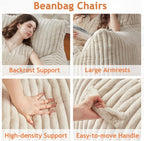 Giant Bean Bag Chair for Adults Teens with Armrest Large BeanBag Couch Sofa | with Foam Filling,Back Support,Comfy Faux Fur,Beige Plush Reading Chair Floor Sofa for Bedroom,Living room,Dorm