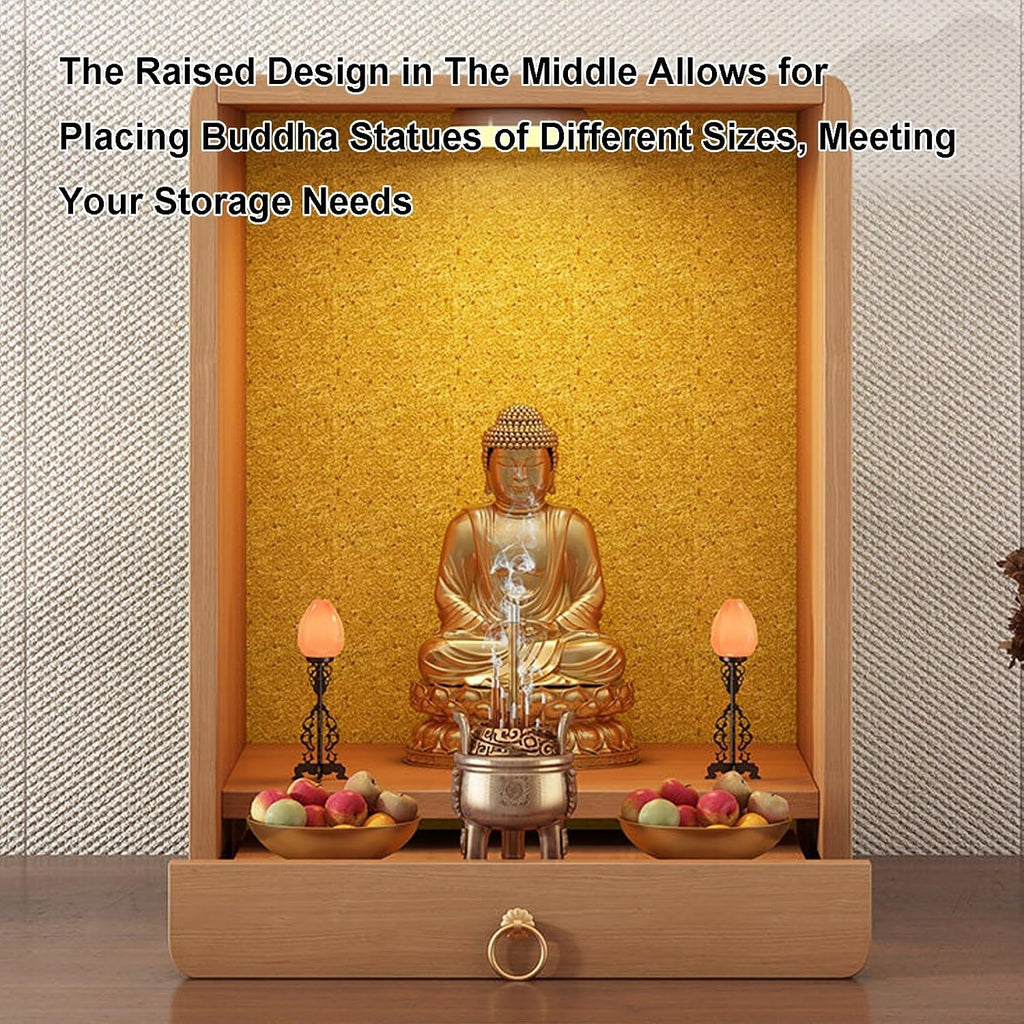 Meditation Table, Altar Table with Drawer,Used for Meditation and Prayers, Bamboo Furniture for Displaying Jars, Plants and Books(Yellow,30x30x40cm/12x12x16in)
