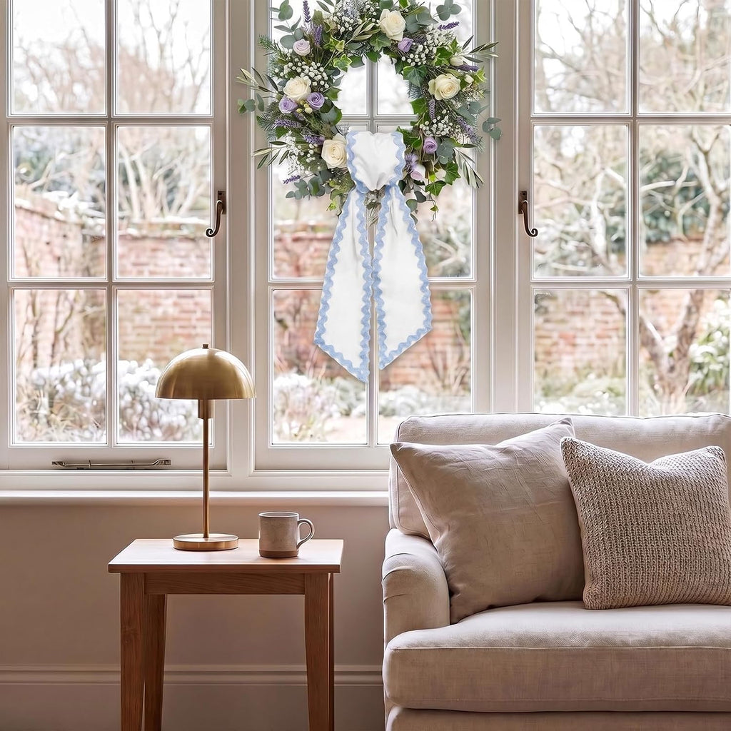 Wreath Sash for Front Door Light Blue Cotton Wreaths Satin Sash Burlap Garland Ribbon Accessories for Wreath Yard Doorway Indoor Outdoor Bow Bridal Shower Home Decor,5.11 x 55.1