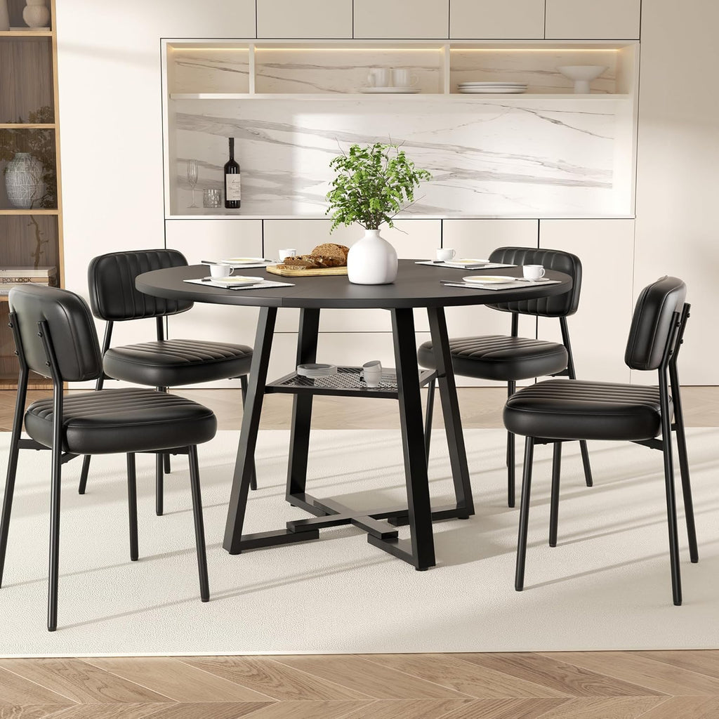 47 Inch Round Dining Table for 4-6 People,Modern Circle Dining Room Table Kitchen Table with Metal Legs for Dining Room,Kitchen,Black (Table Only)