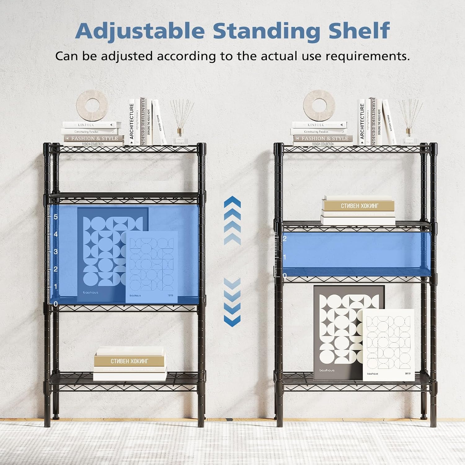 DUMOS 4-Tier Metal Wire Storage Shelves, Adjustable Standing Storage Rack Shelf, Heavy Duty Steel Shelving Unit Organizers for Kitchen Bathroom Pantry Garage, 23.3" Wx13.4 Dx47 H, Black