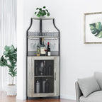 Amyove Corner Wine Bar Cabinet with Detachable Wine Rack, Industrial Wine Cabinet with Glass Holder, Small Sideboard and Liquor Coffee Bar Cabinet with Mesh Door, ‎Grey