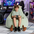 31 Inches Memory Foam Bean Bag Chair - Ultra Soft Faux Rabbit Fur Sofa with Handle & Machine Washable Cover, Comfy Lazy Chair for Kids Teens, Perfect for Reading Gaming in Living Room Bedroom，Green