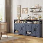Vabches Farmhouse Buffet Sideboard Cabinet with 2 Drawers and Open Shelf, 27.5" Storage Cabinet with Adjustable Shelves and Door, Coffee Bar Hutch Pantry for Kitchen, Living Room, Blue (38.5" L)