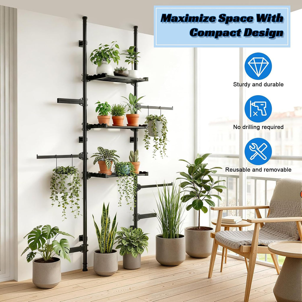 4-Tier Over The Toilet Storage Shelf, Adjustable Carbon Steel Bathroom Organizer, No Drill Tension Mount Freestanding Shelving Unit for Small Rooms, Space Saving Above Behind Toilet
