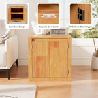 MINCETA End Table with Charging Station and USB Ports, Modern Wood Bedside Table with Door, Square Nightstand with Adjustable Storage Shelf for Living Room, Bedroom, Set of 1, Natural Oak