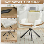 WUTUTUEE Fabric Dining Chair Modern Upholstered Swivel Dining Room Chairs Comfy Accent Armchair with Mid Back, Desk Arm Chair No Wheels for Kitchen/Living Room/Home Office, White