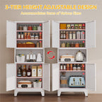 YAUWOH 69" Tall Metal Pantry Cabinet with Microwave Shelf, 4 Doors & 3 Adjustable Shelves, 120LBS Per Shelf Heavy Duty Storage Cabinet with Anti-Tip Design for Kitchen,Dining Room (1PC,White)