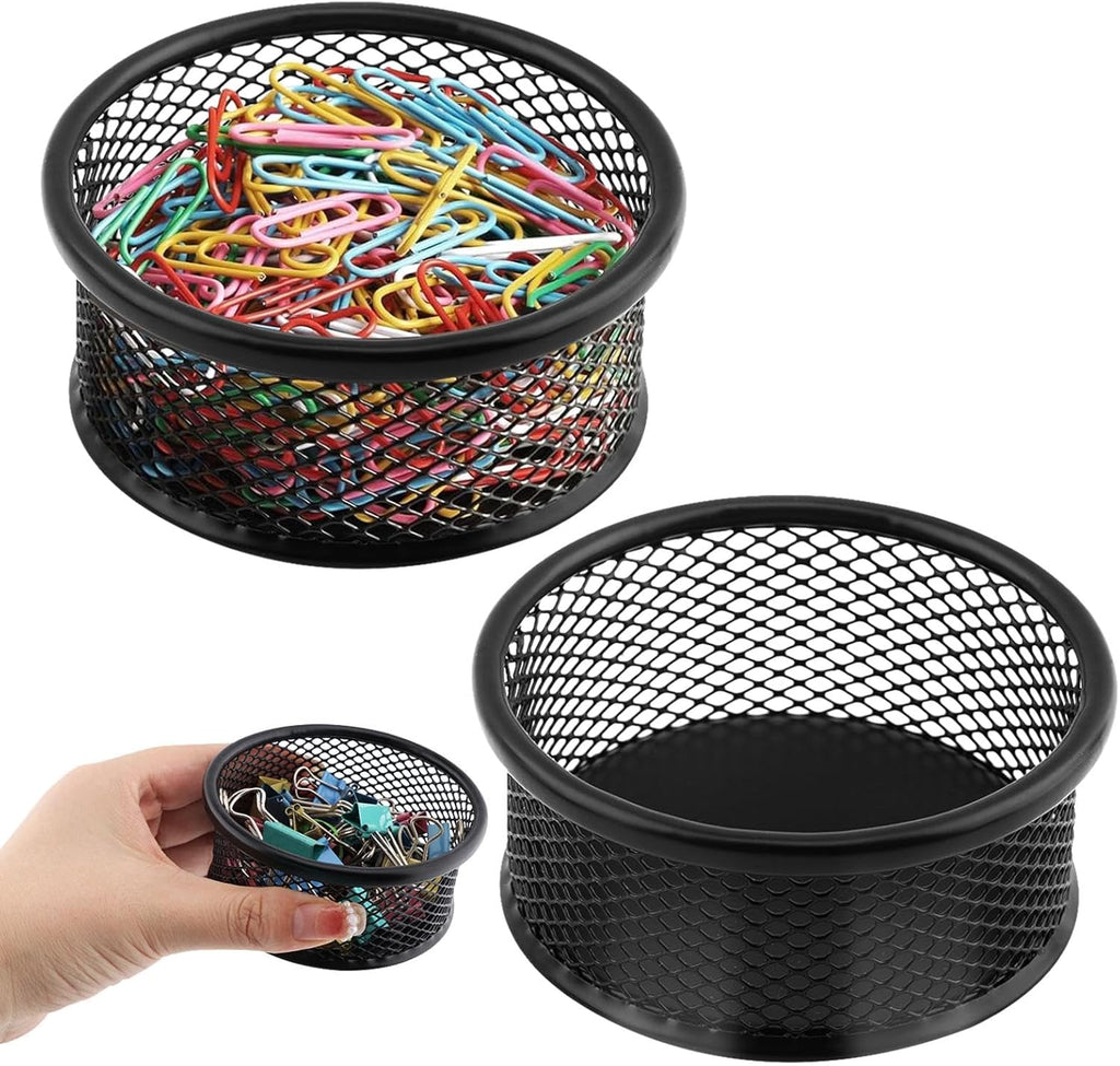 LOQJSS 2PCS Mesh Paper Clip Holder, Stackable PaperClip Organizer for Desk, Mesh Paperclip Dispenser Organizer with Non-Slip EVA Pad,Paperclip Holder for Office Binder Box