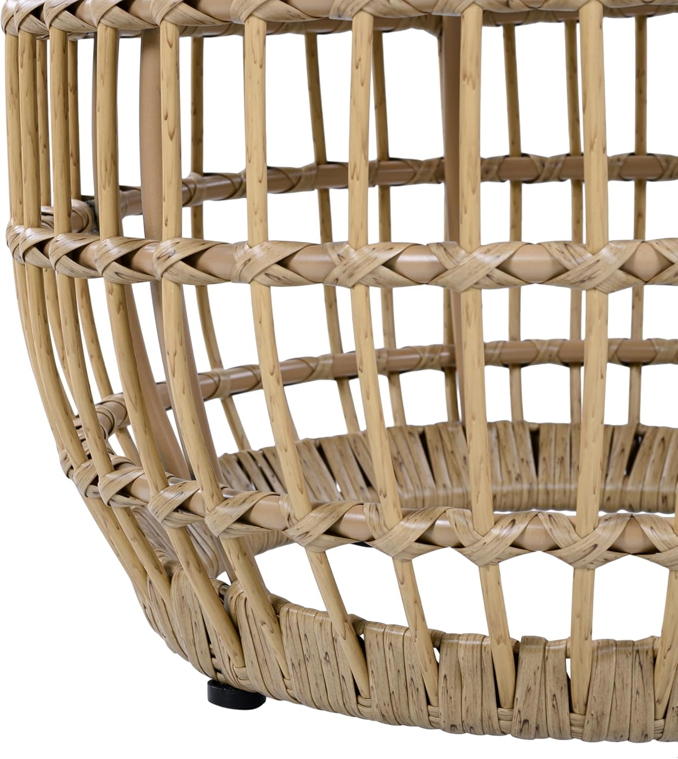 ø21.26'' Boho Side Table Wicker End Table for Living Room Outdoor & Indoor, Wood Tabletop & Wicker Baese, Modern Retro Farmhouse Style, No Assembly, Light Brown