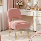 Vanity Chair with Storage & Folding Backrest, Cute Pink Faux Fur Vanity Stool, Comfy Padded Make Chair for Makeup Bedroom, Adjustable Back & Plush Cushion Seat,16.6" Wide 11L Storage Space
