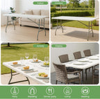 Folding Table 6FT Portable Heavy Duty Plastic Table with Carrying Handle Fold-in-Half Utility Foldable Tables for Parties Wedding Events Dining Indoor Outdoor Picnic (White)