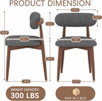 Solid Wood Dining Chairs Set of 2, Mid‑Century Modern Square Seat Cushion Chairs with Extra‑Thick 1.6" Legs and Curved Back, Heavy‑Duty Kitchen & Dining Room Chairs, Dark Grey