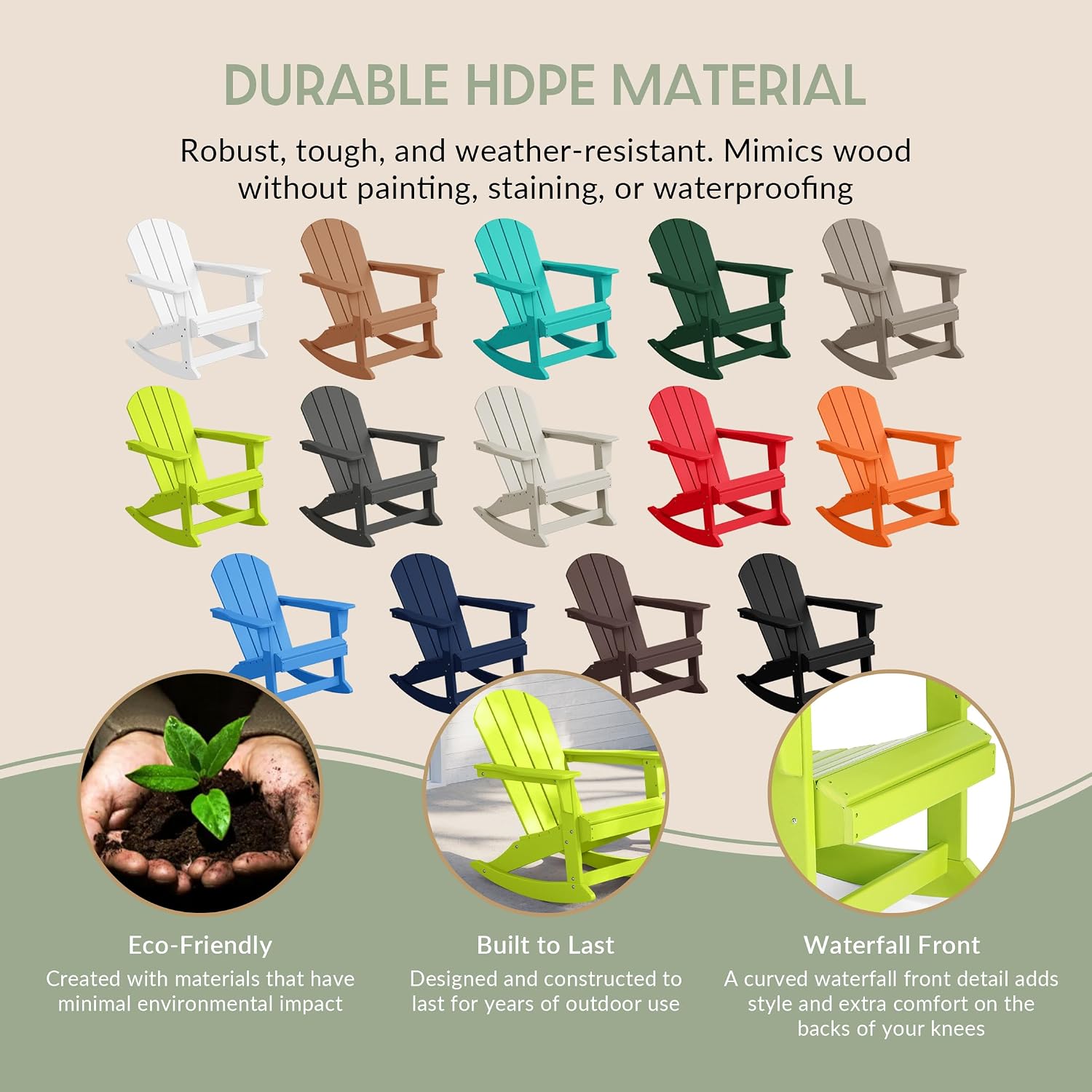 WestinTrends Malibu Outdoor/Patio Poly Adirondack Rocking Chair, Lime
