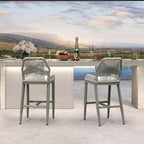 PURPLE LEAF Patio Bar Stools 28" H Set of 2 Handwoven Wicker Bar Height Stool Modern Aluminum High Bar Chairs Outdoor Wicker Barstools with Back and Cushion for Kitchen Pool Island
