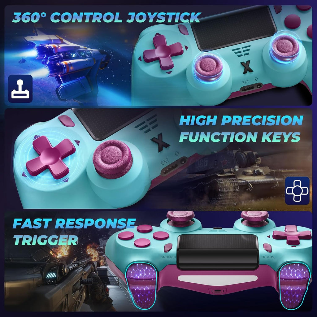 Puiseno Wireless Controller for PS-4, Dual Vibration Game Joystick/Motion Sensing/Touchpad/Speaker/3.5mm Audio Jack Headphone, Upgraded Six-Axis Sensor, Compatible with PS4/Slim/Pro Console/PC (Berry Blue)