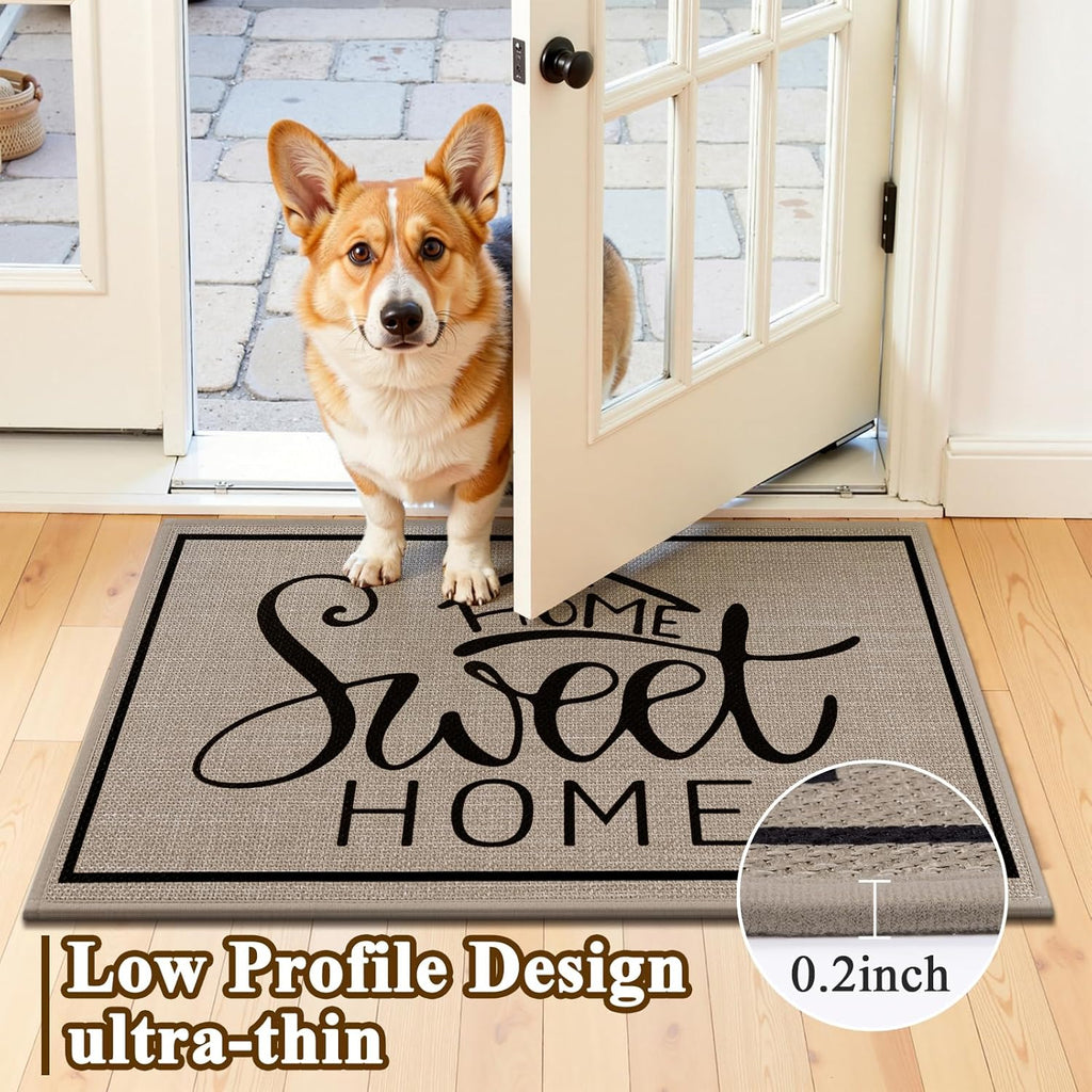 Vaukki Indoor Door Mat 17"x30", Ultra Thin Doormat Indoor Entrance, Non Slip Rubber Backed Inside Welcome Mat for Front Door, Low-Profile Washable Dirt Trapper Entry Floor Mat for Entryway, Sweet Home
