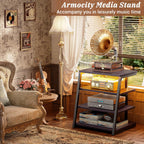 Armocity 4-Tier AV Media Stand with Power Strips, Stereo Stand with LED Lights, Rack Audio Tower with Adjustable Shelves, Small Entertainment Center, 30'', Black Ebony