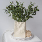 Relexome Paper Bag Vase Crinkle Wide Ceramic Flower Vase Cream White Boho Wabi-Sabi Vases, Cute Home Office Living Room Decor Aesthetic Unique Bookshelf Decorative, Bouquet Gifts for Women Girl 8 Inch
