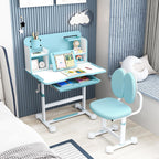 Costzon Kids Height-Adjustable Study Desk and Chair Set with Tilting Desktop, Pen Holder, Reading Stand, Footrest Bar, Ergonomic Design for Toddlers (Blue, 31.5"x21.5"x42")