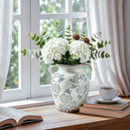Enra 7.8" Blue and White Ceramic Vase with Double Handles – Handcrafted Chinoiserie Floral Vase, Decorative Vase for Living Room Centerpiece, Bookshelf & Office
