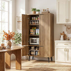 Oak Fluted 51" Tall Wooden Kitchen Pantry Storage Cabinet Food Organize with Adjustable Shelves, Modern Accent Cabinet Sideboard Buffet for Dining Room, Entryway, Bathroom, Home Office