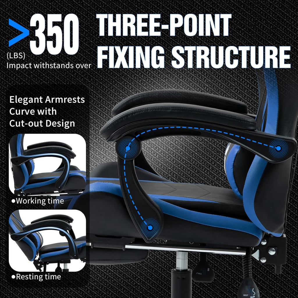 RGB Gaming Chair with Footrest, Computer Gaming Chair with LED Lights for Adults, Reclining Gamer Chair with Adjustable Headrest, Lumbar Support and Linkage Armrests for Home, Office, Gaming Room