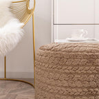 Round Pouf Ottoman 20 x 20 x 14 Inches Boho Poof Home Decor Floor Pouffe Ottoman Foot Rest for Couch Sofa Bean Bag Chairs Living Room Bedroom (Tan)