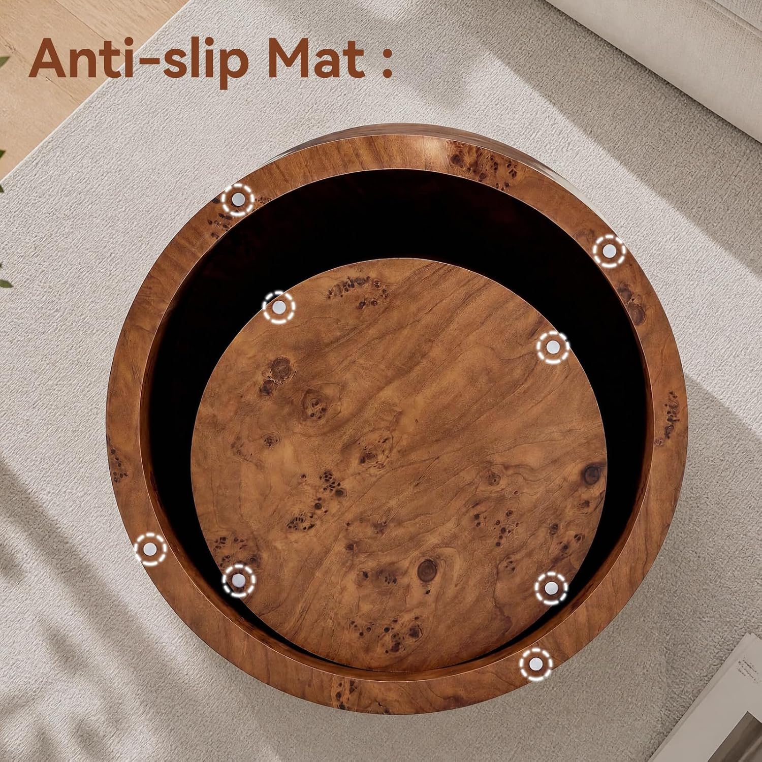 Round Nesting Coffee Tables Set of 2,Modern Coffee Table with Burl Wood Grain Finish, Round Center Table Side End Table with Storage for Living Room Office (24.8in+17.3in),Brown