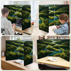 Small 3 Panels Folding Screen Room Divider Winding River Green Forest Vibrant Blue Water Boho Divider for Room Separation Portable Privacy Partition Screen Indoor
