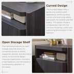 ACCOHOHO 23'' Nightstand with Charging Station, Modern Side Table with Storage Cabinet, End Table, Curved Profile Design, Large Wooden Bedside Table for Bedroom, Living Room, Black