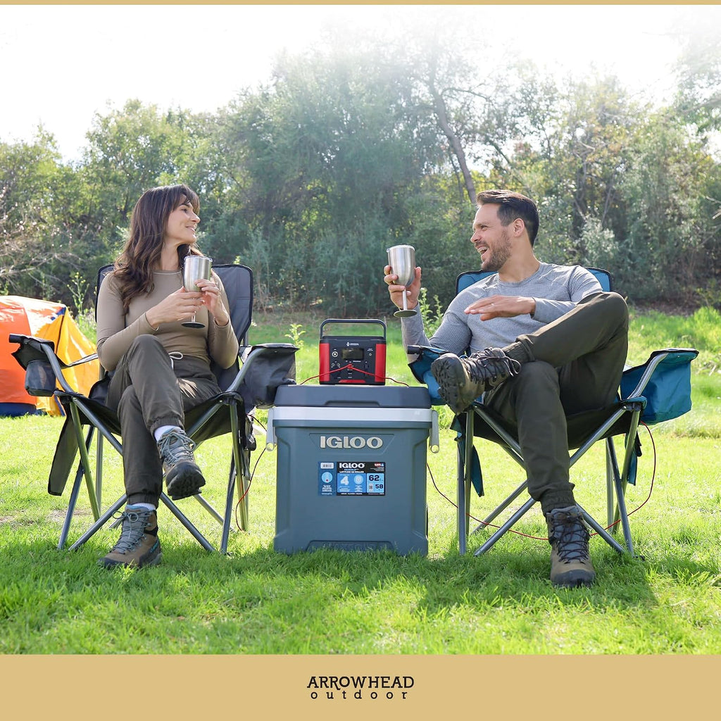 ARROWHEAD OUTDOOR Heated Camping Chair – Heavy-Duty Portable Folding Chair with 3 Heat Modes, 6-Can Cooler, Cup & Wine Glass Holder – Supports 330lbs