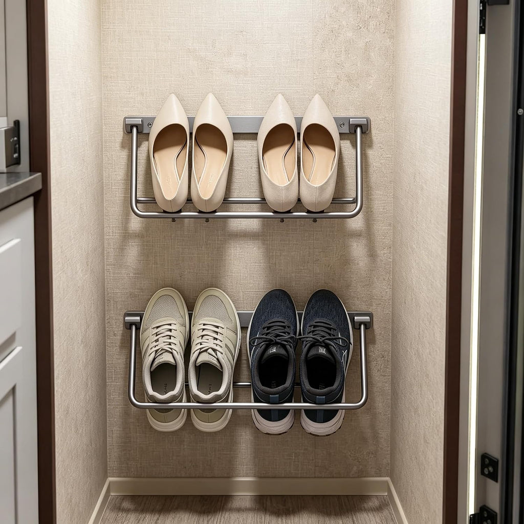 2026 New 2 Pack RV Shoe Storage, Foldable Aluminum Camper Shoe Organizer, Wall Mounted Shelf For Travel Trailer Organization Accessories And Camper Storage Black