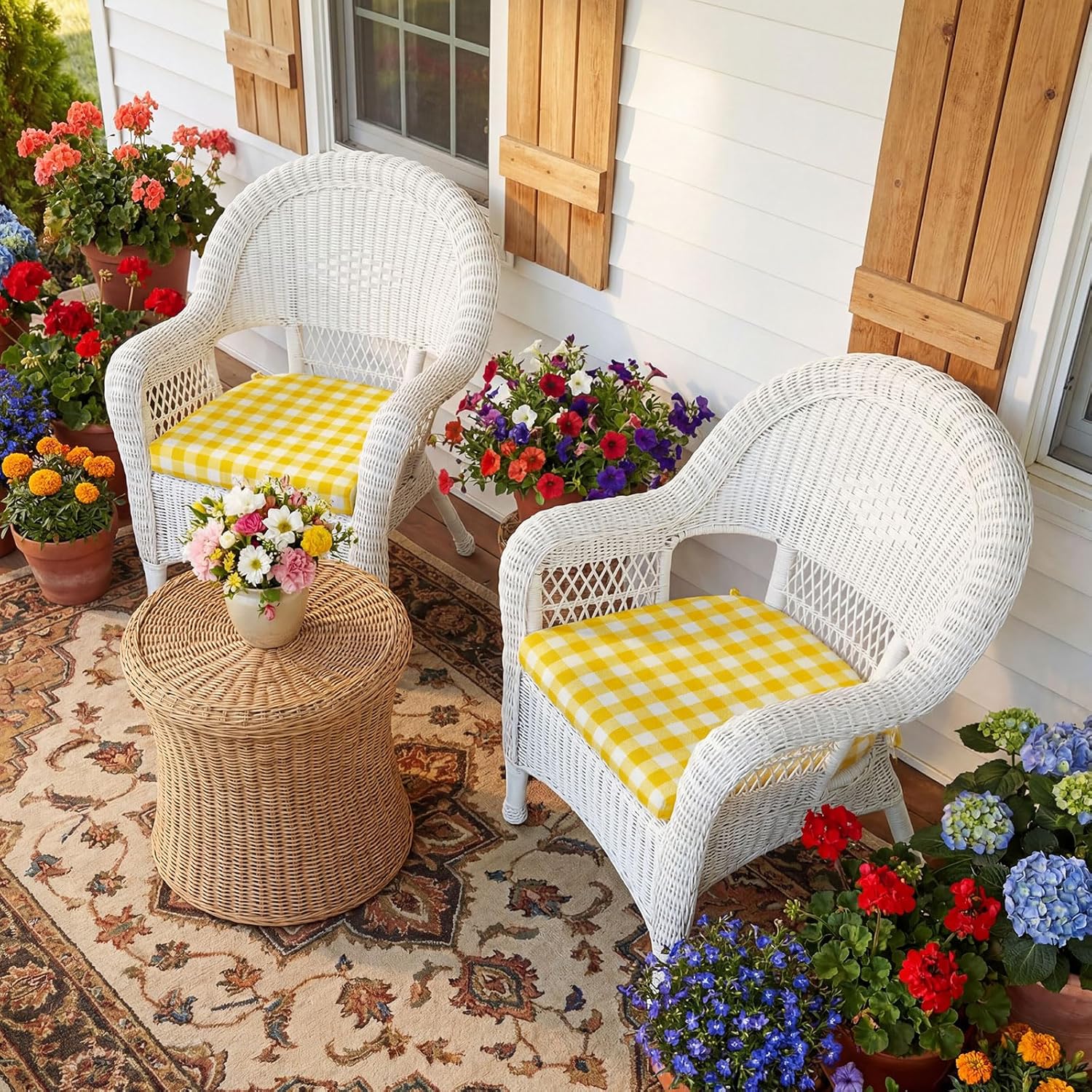 Geetery 4 Pcs Checkered Chair Cushion for Dining 17"x16"x2" Thick Buffalo Plaid Non-Slip Chair Pad with Tie and Removable Cover for Home Outdoor Patio Indoor Seat Cushion (Buffalo Gingham,Yellow)