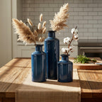 Mowtanco Blue Ceramic Vase Set of 3 Small Vases, Modern Farmhouse for Home Decor Bottles, Rustic Terracotta Vase Decorative Vases for Table,Fireplaces Decor, Bookshelf, Living Room
