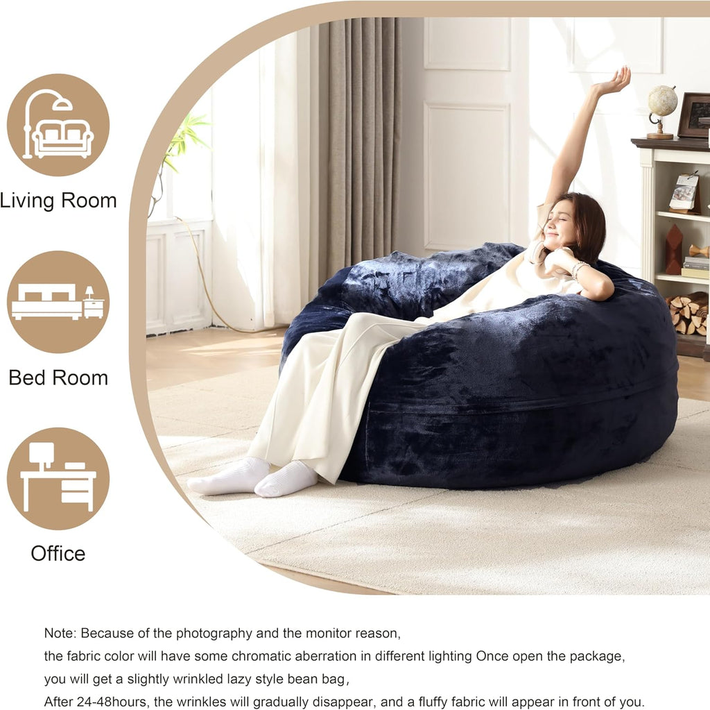 Bean Bag Chair for Adults Soft Comfy Bean Bag for Adults, Cozy Reading Chair, Large Round Bean Bag Couch, Versatile Living Room & Bedroom Chairs (Blue, 4FT)