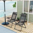 Giantex Set of 2 Patio Folding Chairs, Portable Outdoor Dining Chairs with 7-Level Adjustable Backrest, Headrest, Metal Frame, Outside Recliner for Front Porch Camping Picnic Lawn Garden, Dark Gray