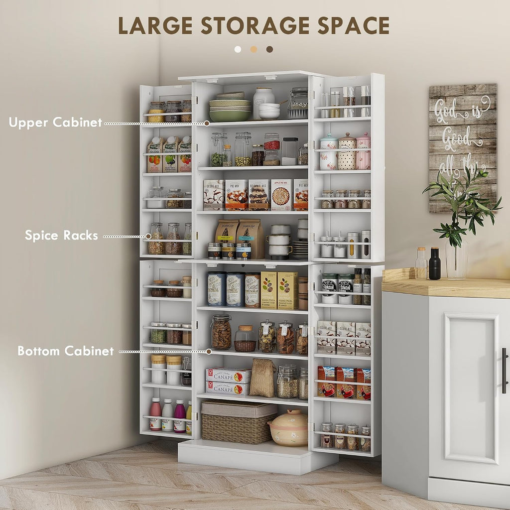 65" Kitchen Pantry Cabinet, Modern Storage Cabinet with Doors and Shelves, Freestanding Cupboard for Dining Room, White,13.8 * 23.6 * 65.4