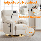 FiveWillowise Power Rocking Chair Nursery with Adjustable Armrests&Headrest, Glider Recliner Chair, Swivel Reading Chair with Electric Lumbar Support, Cup Holder, Nightlight and USB Ports,White