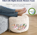 SHOUREN Stuffed Round Ottoman,Corduroy Pouf Ottoman Foot Rest with Foam Filling,Pouf Storage Ottoman Footstool for Living Room,18 X 14 Floor Poufs for Couch - 18 X 14 Inches,Beige