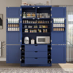 80.1'' Tall Freestanding Kitchen Pantry,Large Shake Style Storage Cabinet Cupboard with 2 Power Outlets,Adjustable Shelves and Door Shelves,for Dining Room (Blue/Power)
