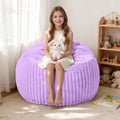 HABUTWAY 2FT Bean Bag Chair, 2' Bean Bag Chairs with Memory Foam Filled, Small Comfy Beanbag Chair with Stripe Plush Cover for Living Room Bedroom Dorm，Purple