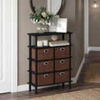 4-Tier Open Shelf Console Table, Side Table with Storage Drawer Bins, Toolless Assembly Open Back Sofa Table, Entryway Table, for Home Office, Living Room, Entryway, Black Oak