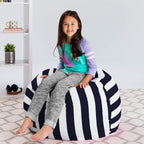 Posh Stuffable Kids Stuffed Animal Storage Bean Bag Chair Cover - Childrens Toy Organizer, Large 38" - Canvas Stripes Blue and White